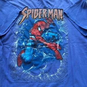 Spiderman 3D Print Baby Blue Graphic Tee Marvel Vintage Style Y2K Mens